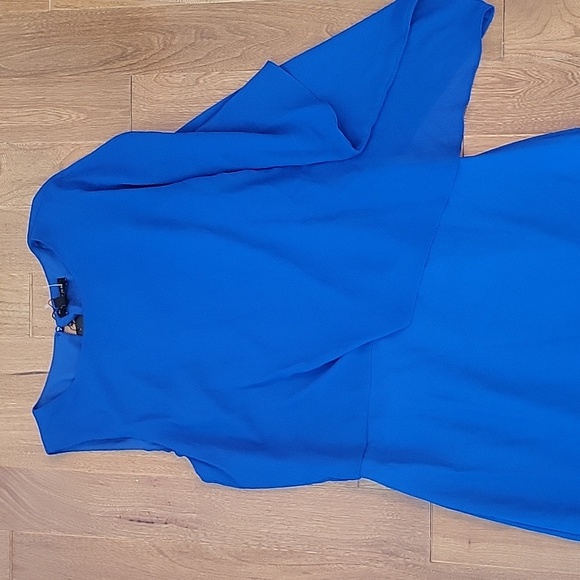 NWT Halston Heritage Asymmetrical Overlay Gown Dress in Lapis Blue 2 - Picture 6 of 11